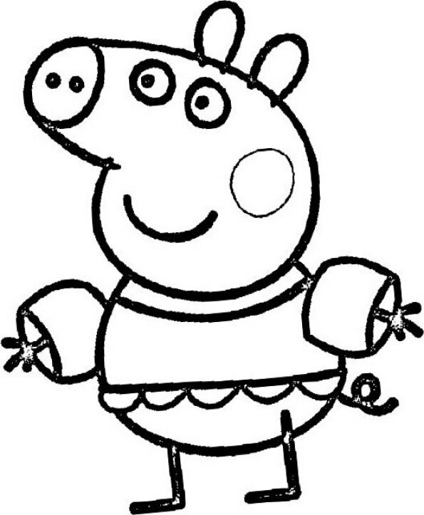 Dibujos kawaii para colorear de Peppa Pig en traje de baño con manguitos