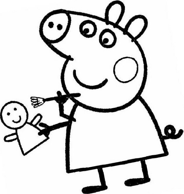 Dibujos kawaii para colorear de Peppa Pig maquillando a su muñeca