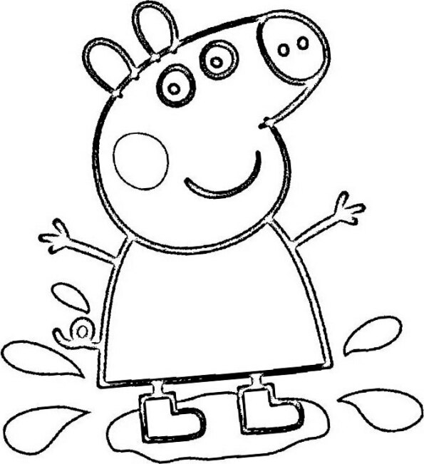 Dibujos kawaii para colorear de Peppa Pig saltando en charco con botas de agua