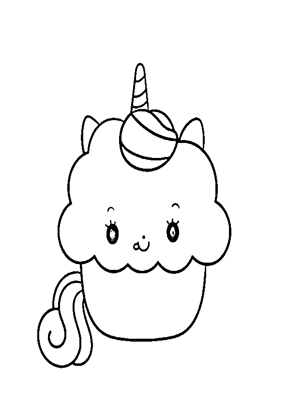 Dibujo de unicornio kawaii cupcake para imprimir y colorear