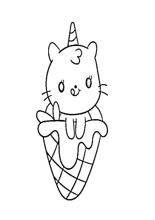 Dibujo de unicornio kawaii dentro de helado para imprimir y colorear