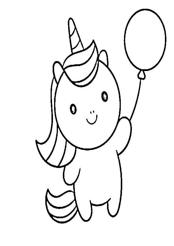 Dibujo de unicornio kawaii con globo para imprimir y colorear
