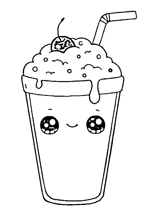 Dibujo de  comida kawaii, batido de fresa y cereza