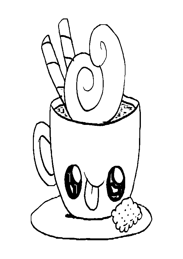 Dibujo de  comida kawaii , taza de café  y pastas