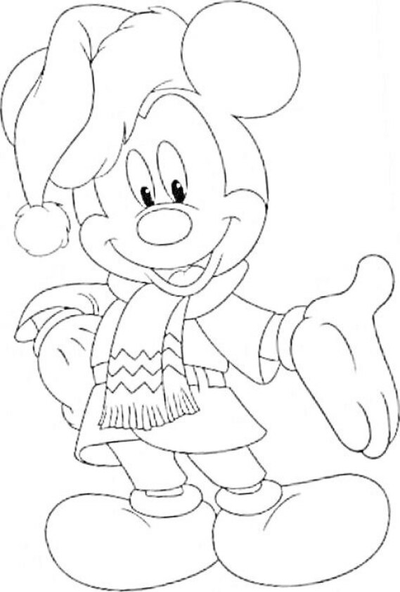 Dibujo de Navidad para colorear de Mickey vestido de Santa Claus