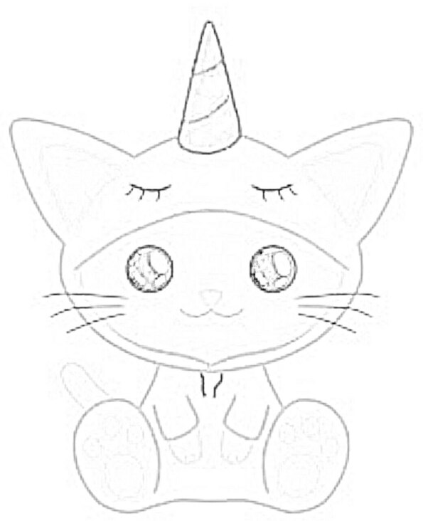 Dibujo Kawaii gatito unicornio sonriente