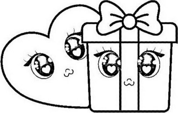 Dibujo Kawaii para colorear de caja de regalo con corazón