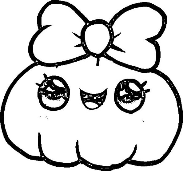 Dibujo Kawaii para colorear de calabaza Halloween con lazito