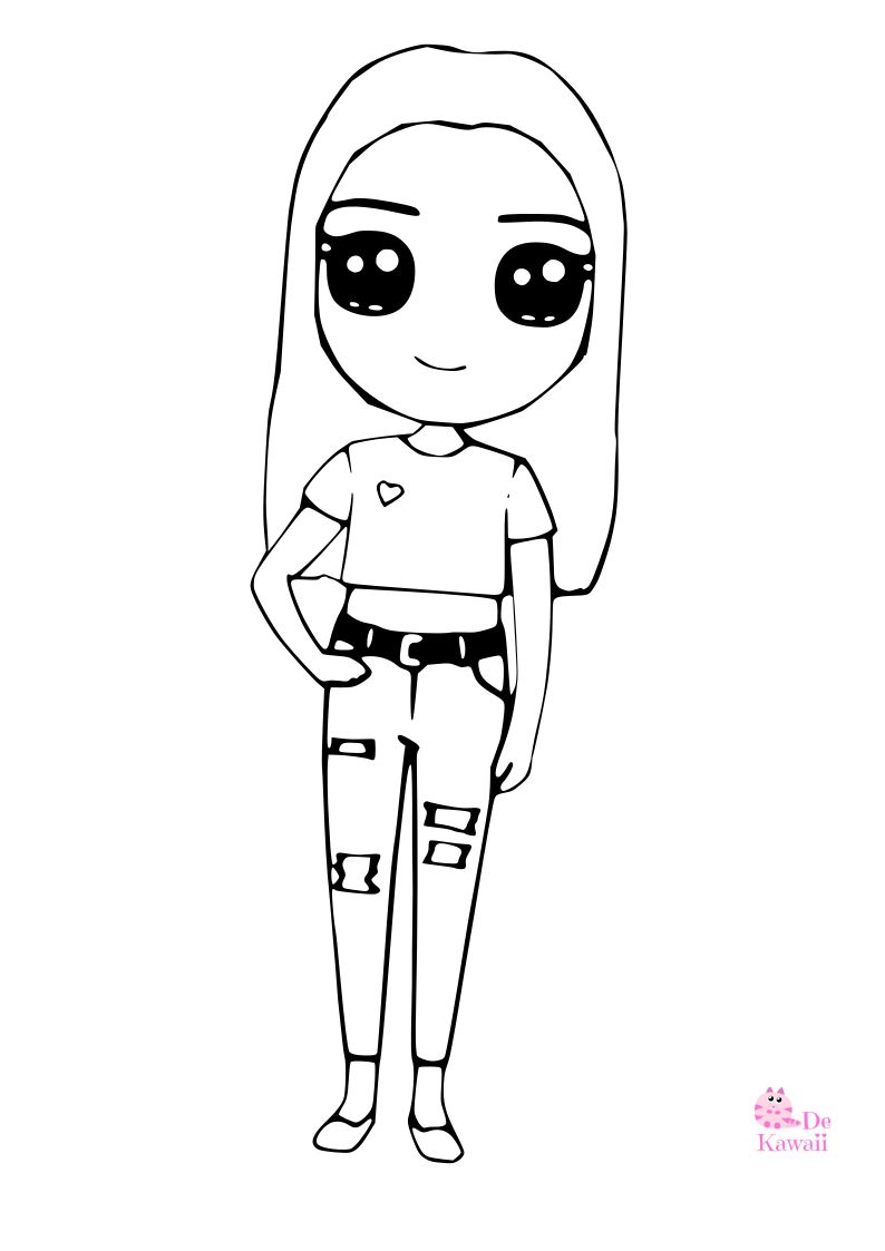 Dibujo Kawaii para colorear de chica moderna