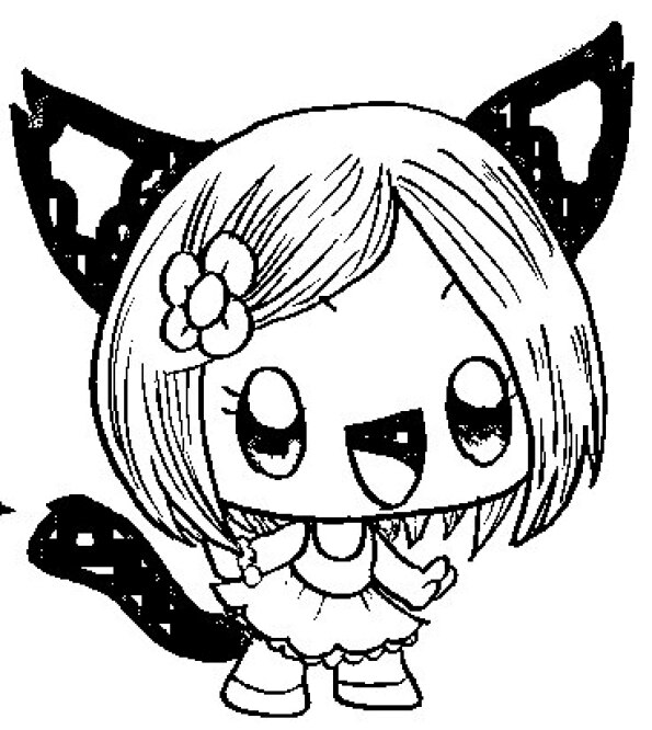 Dibujo Kawaii para colorear de chica Neko