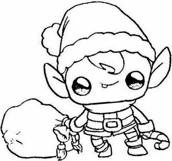 Dibujo kawaii para colorear de elfo de Navidad 4