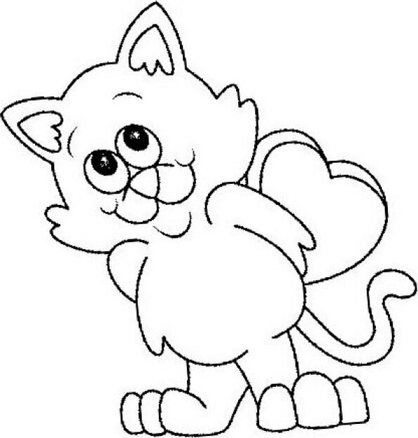 Dibujo Kawaii para colorear de gatito con corazón a la espalda