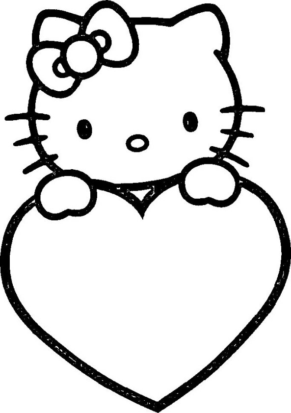 Dibujo Kawaii para colorear de hello Kitty sobre corazón