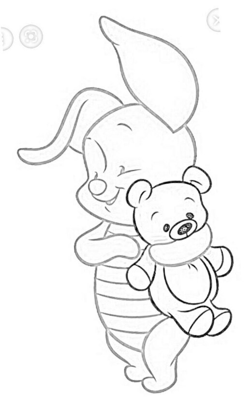 Dibujo Kawaii para colorear de Piglet con peluche