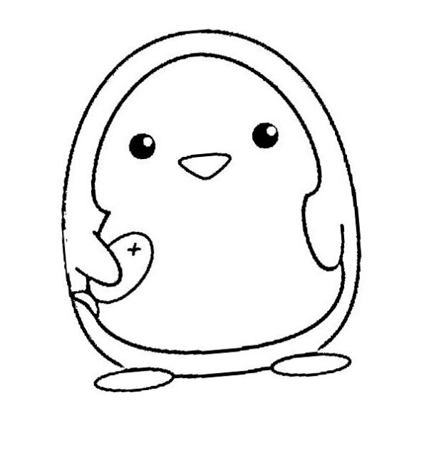 Dibujo Kawaii para colorear de pingüino con pececito en la mano