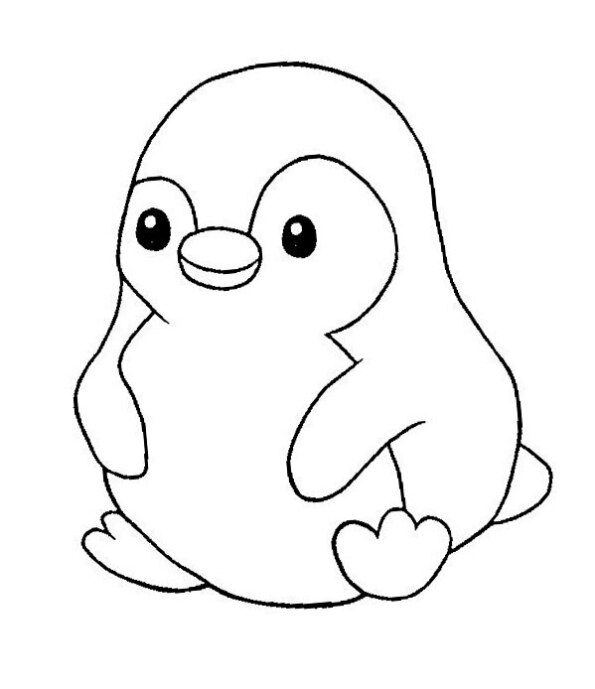 Dibujo Kawaii para colorear de pingüino sentado 1