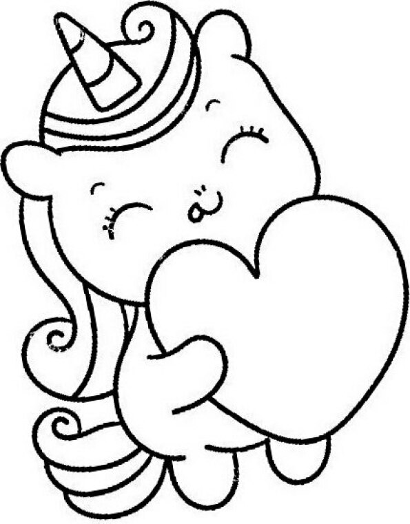 Dibujo Kawaii para colorear de unicornio con corazón