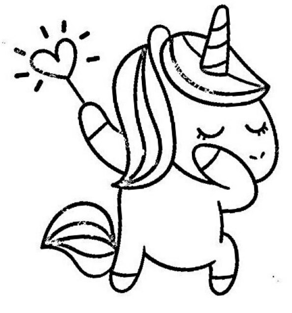 Dibujo Kawaii para colorear de unicornio con piruleta en forma de corazón