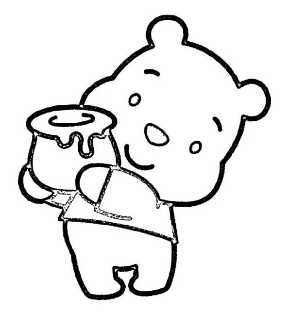 Dibujo Kawaii para colorear de Winnie the Pooh bebé con tarro de miel