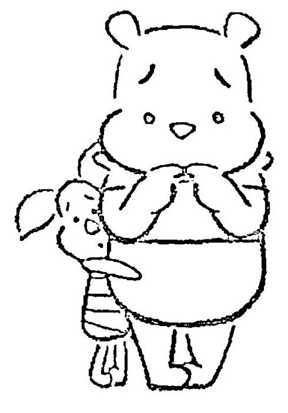 Dibujo Kawaii para colorear de Winnie the Pooh y Piglet asustados