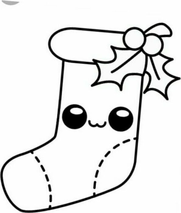 Dibujo para colorear de calcetín de navidad Kawaii