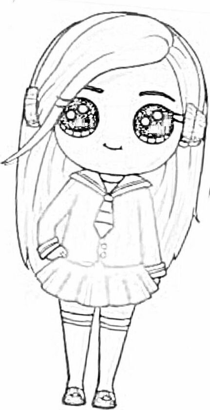 Dibujo para colorear de chica Kawaii con cascos de música