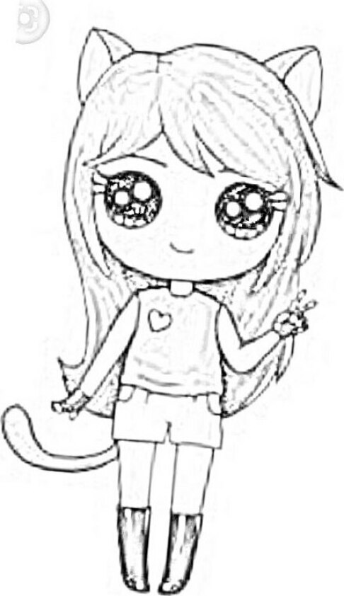 Dibujo para colorear de chica Kawaii con disfraz de lobita