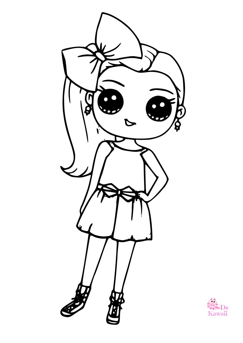 Dibujo para colorear de chica Kawaii con lazo en cabeza