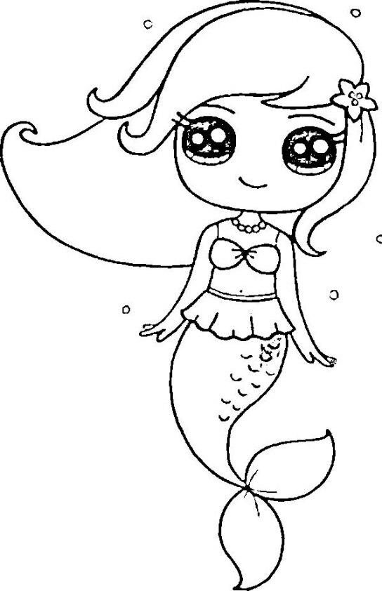 Dibujo para colorear de sirena Kawaii 2