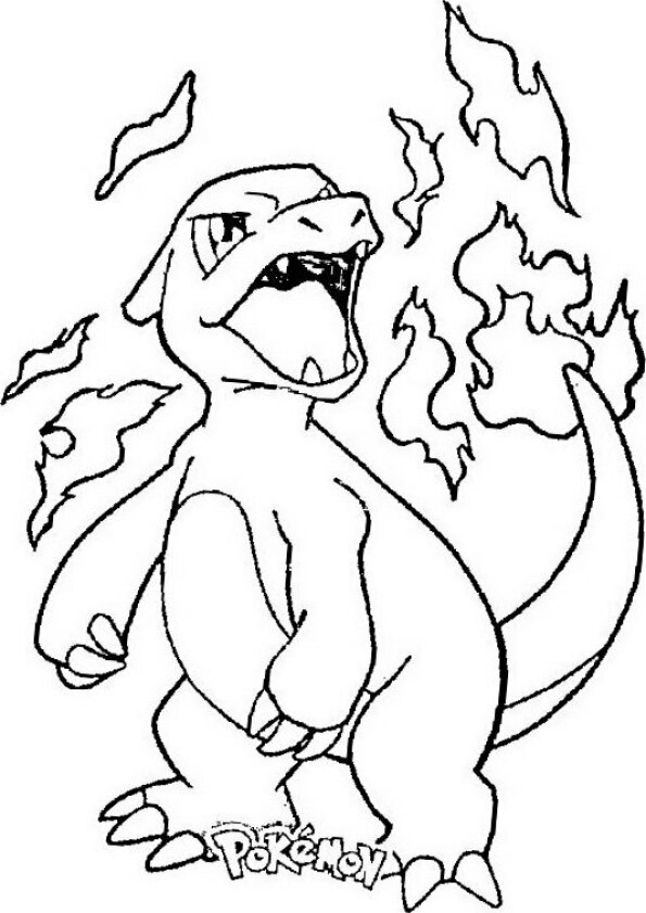 Dibujo Pokémon para colorear de charmander con llamas