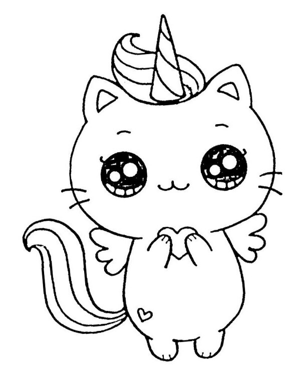 Dibujo unicornio Kawaii con cola de ardilla