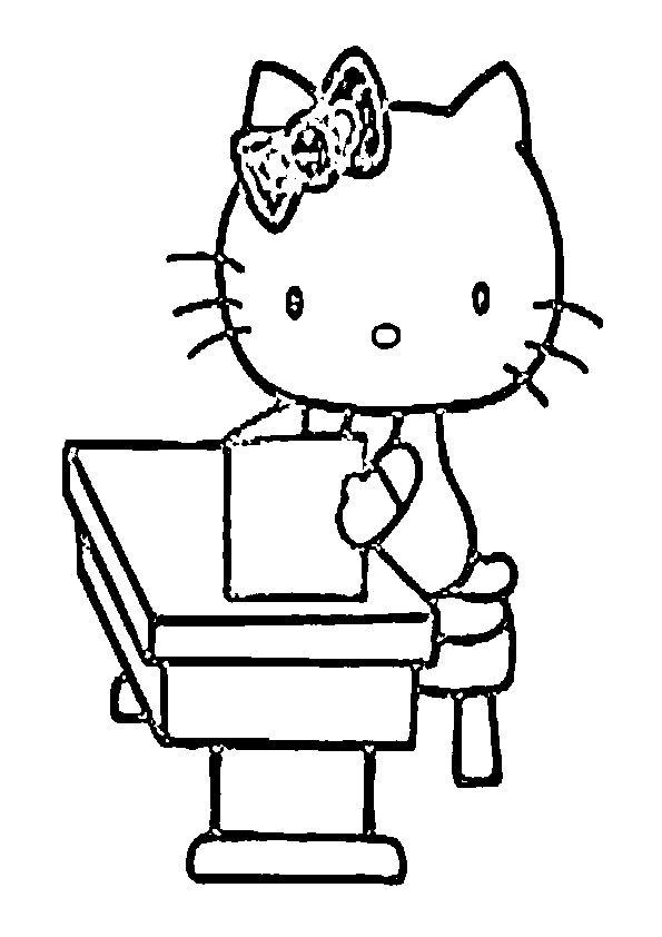 Dibujos de Hello Kitty estudiando en mesa