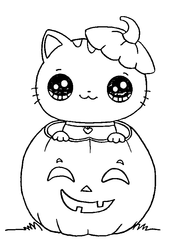 Dibujos de halloween gatita calabaza