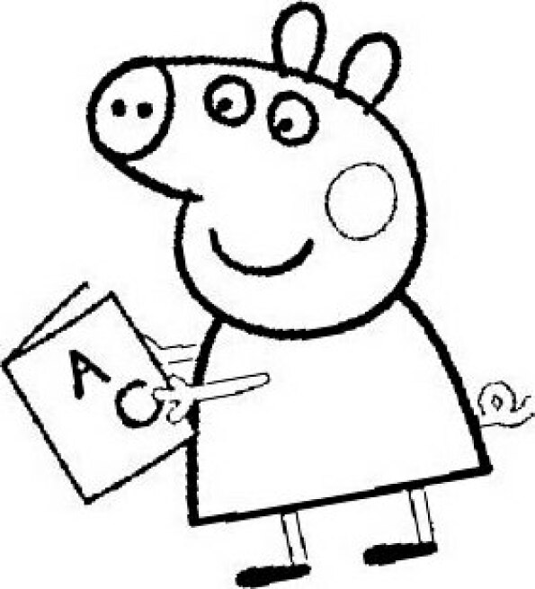 Dibujos kawaii para colorear de Peppa con un libro