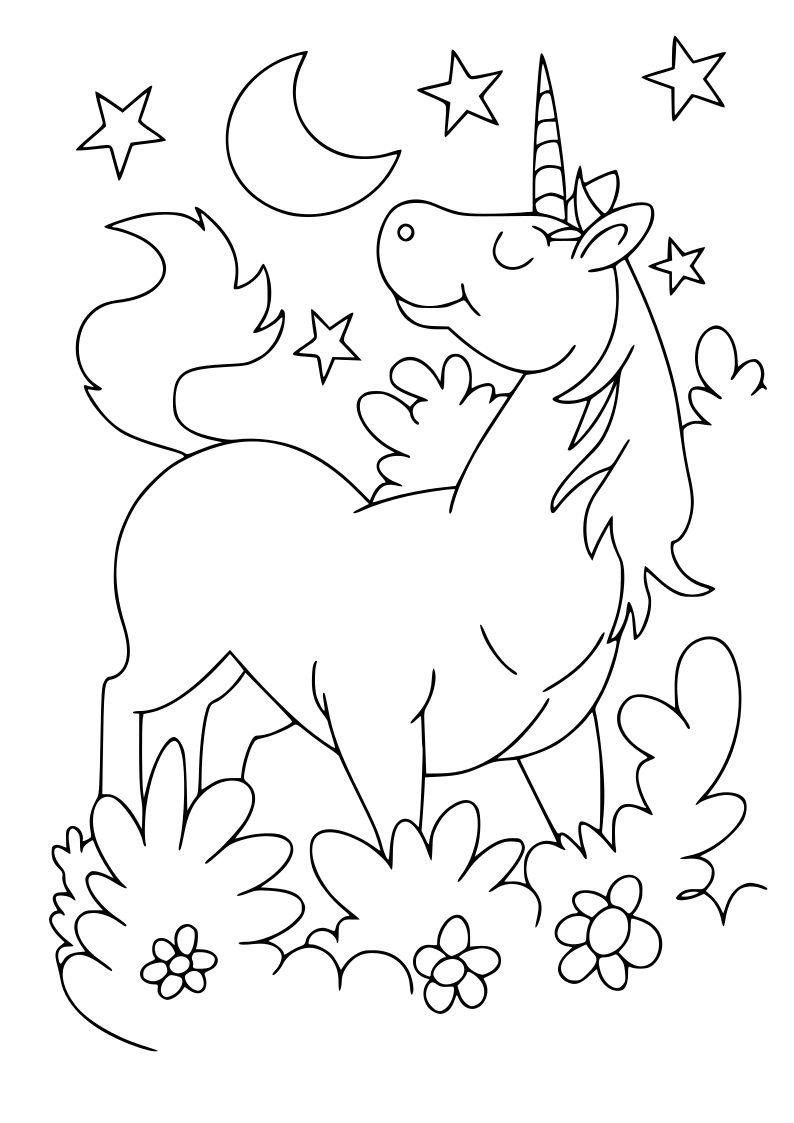 Dibujo de unicornio kawaii para imprimir y colorear