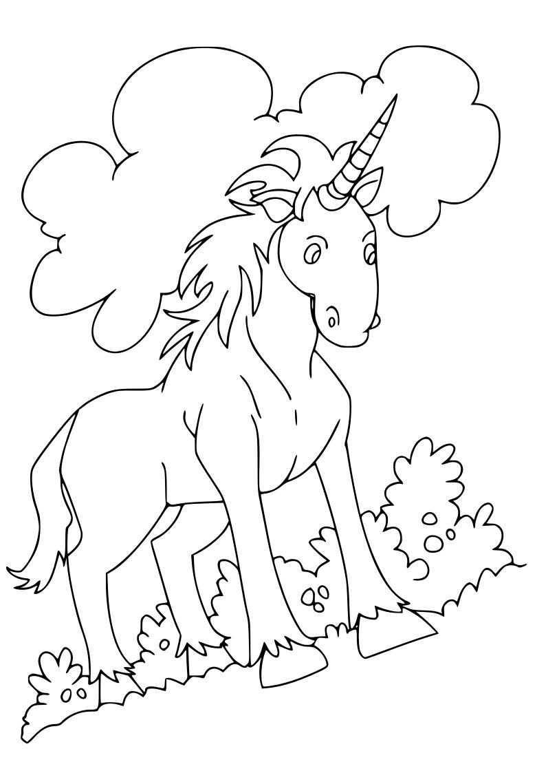 Dibujo de unicornio kawaii para imprimir y colorear