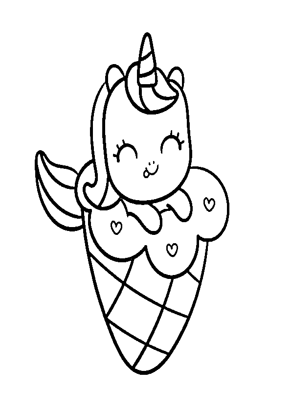 Dibujo de unicornio kawaii  helado para imprimir y colorear