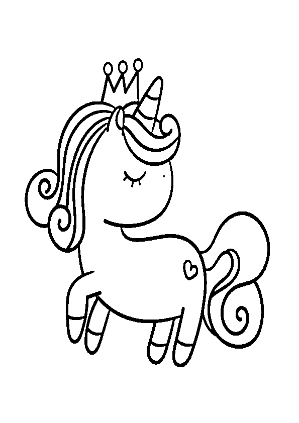 Dibujo de unicornio kawaii con corona para imprimir y colorear