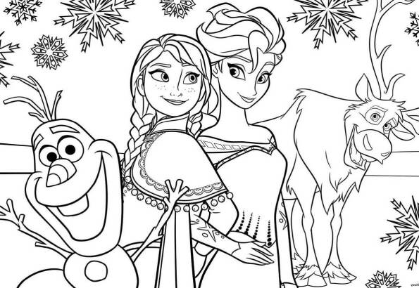 dibujos para colorear Frozen  de Elsa,  Anna , Olaf y Sven