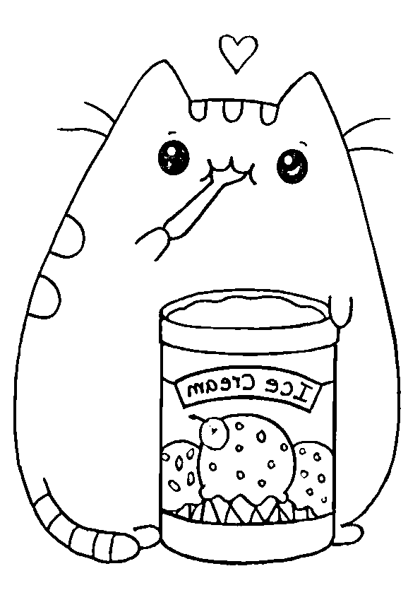 Dibujo de gatito kawaii comiendo helado