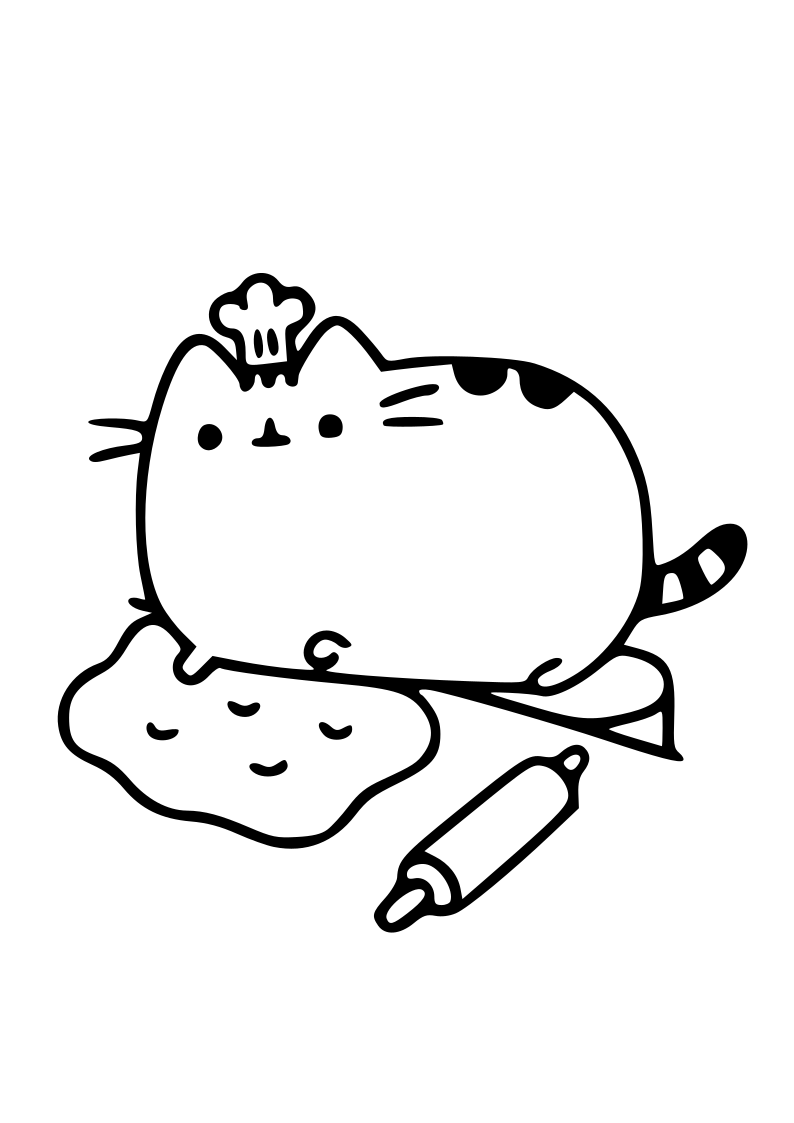 Dibujo de gato cocinero kawaii para imprimir y colorear