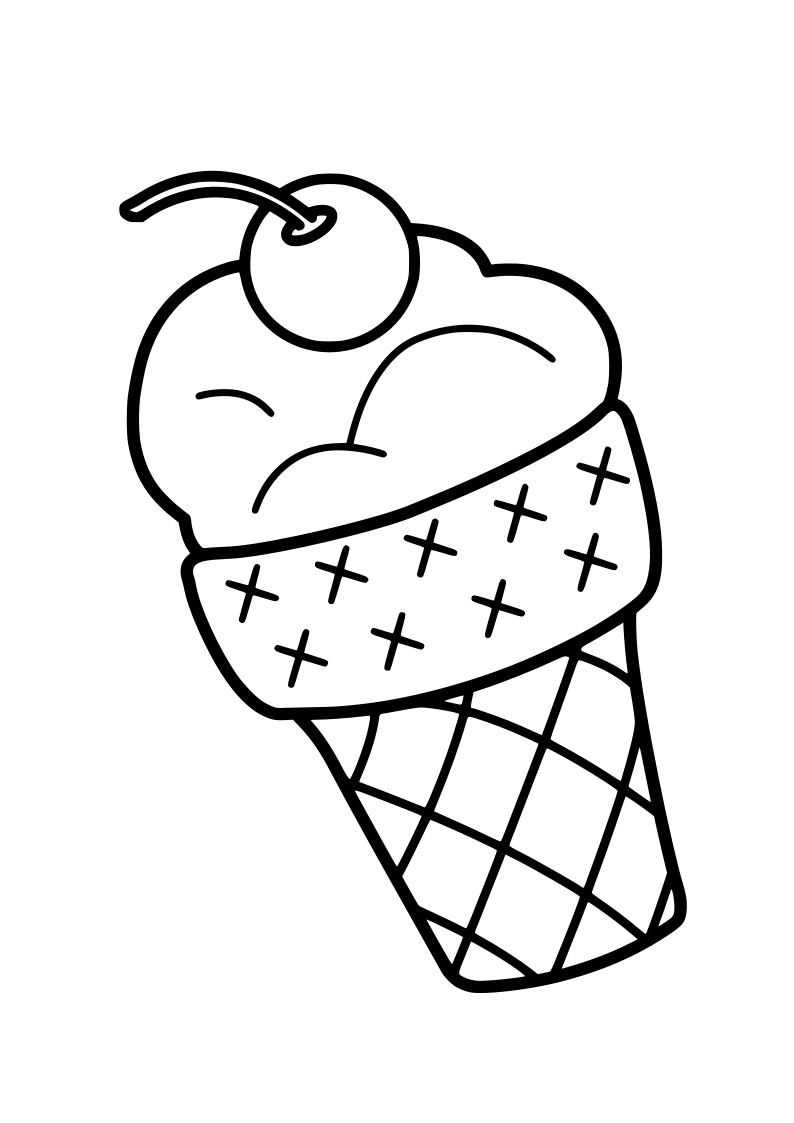 Dibujo de helado cereza kawaii para imprimir y colorear