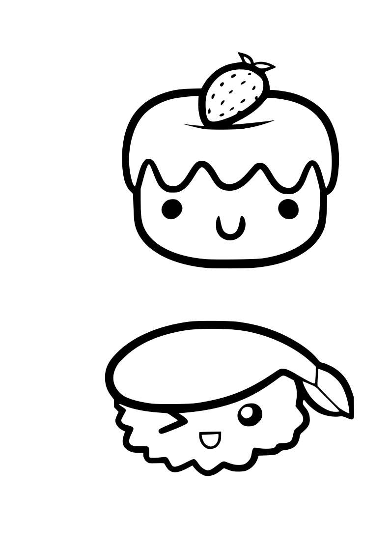 Dibujo de tartitas kawaii para imprimir y colorear