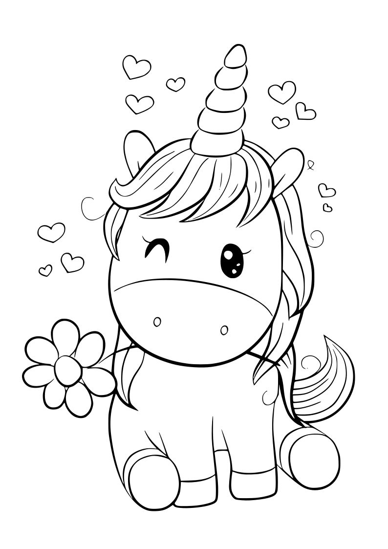 Dibujo de unicornio kawaii para imprimir y colorear