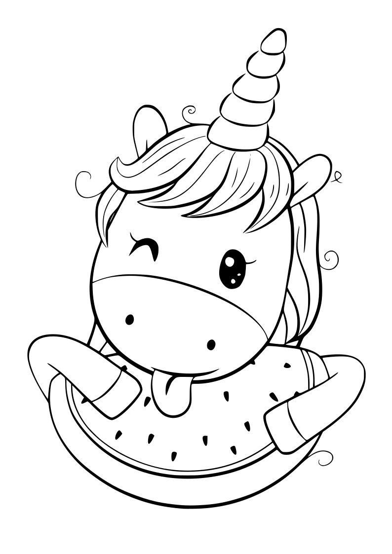 Dibujo de unicornio kawaii para imprimir y colorear