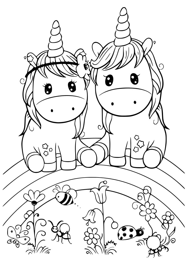 Dibujo de unicornio kawaii para imprimir y colorear