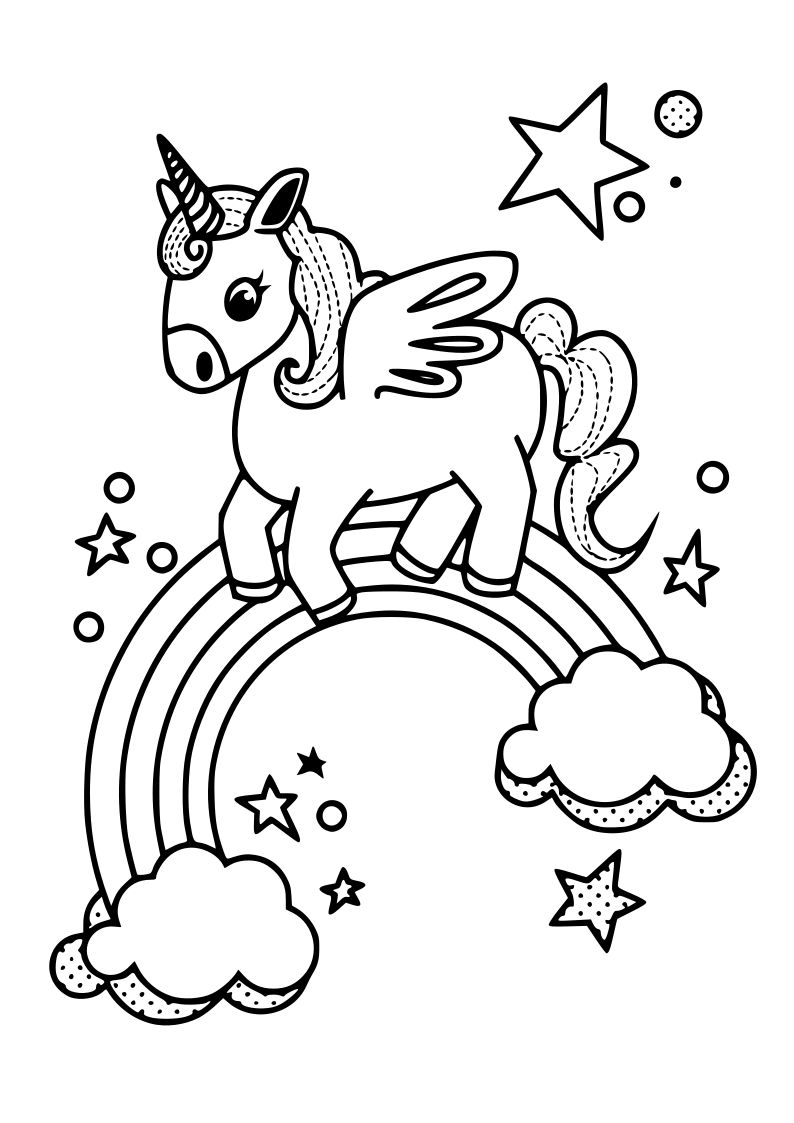 Dibujo de unicornio kawaii para imprimir y colorear