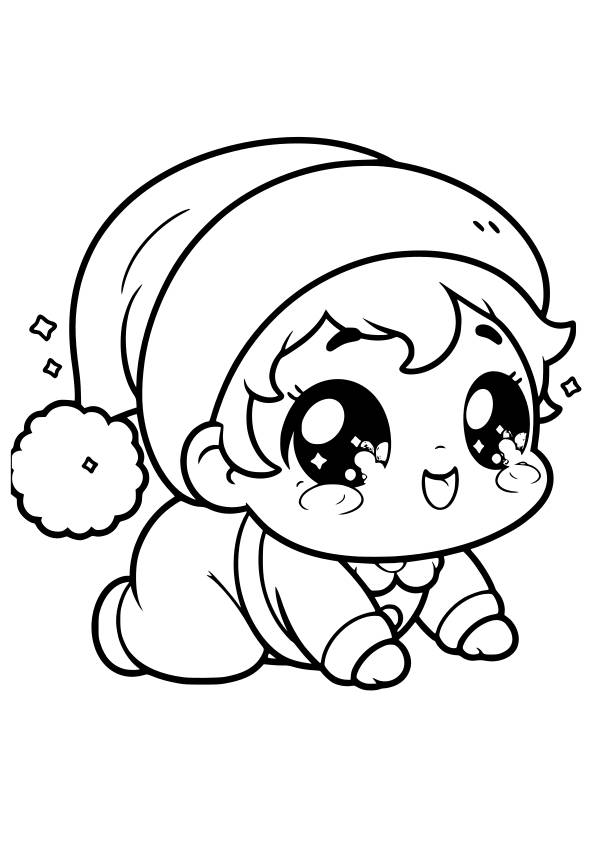 Dibujo kawaii para colorear de bebé papá Noel