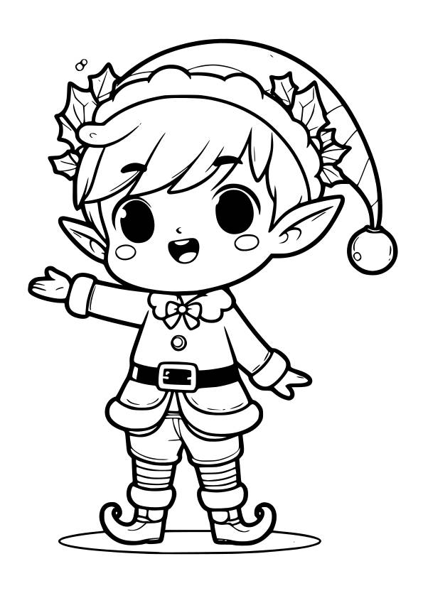 Dibujo kawaii para colorear de elfo de Navidad 2