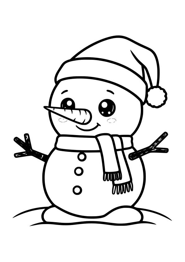 Dibujo kawaii para colorear de muñeco de nieve Navidad